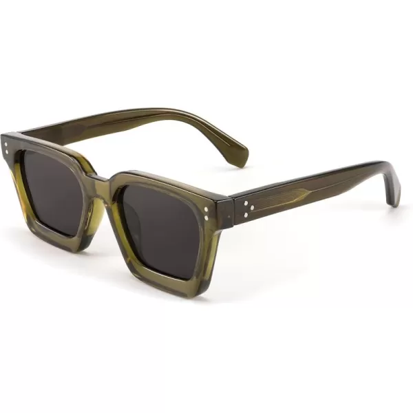 FEISEDY Sunglasses Men Women Polarized Chunky Square Thick Frame Rectangle UV400 Shade Sun Glasses B2396005 Transparent Olive Green  Polarized Gray Lenses