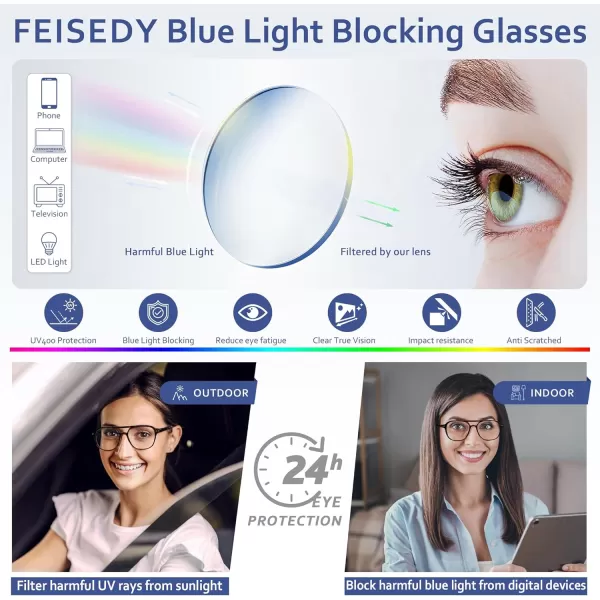FEISEDY Blue Light Blocking Glasses Women Men Square Computer Lightweight Pilot Glasses Anti Eyestrain ampamp UV Glare B0141Red
