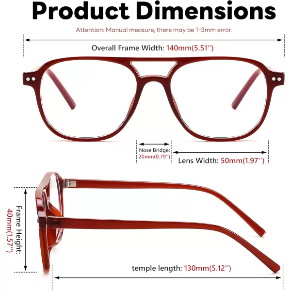 FEISEDY Blue Light Blocking Glasses Women Men Square Computer Lightweight Pilot Glasses Anti Eyestrain ampamp UV Glare B0141Red