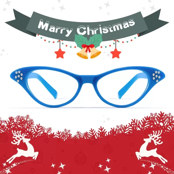 FEISEDY Cat Eye Costume Glasses with Rhinestones Women ampamp Kids 50s 60s Classic Party Cateye Sunglasses B2848006 Blue Frame