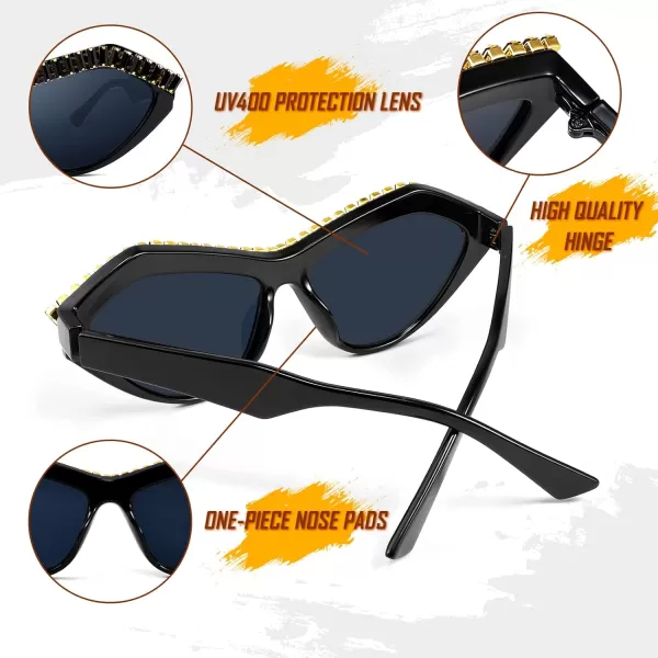 FEISEDY Fashion Cat Eye Diamond Sunglasses Women Retro Vintage Cateye Plastic Frame B2302001 Black FrameGray Lens
