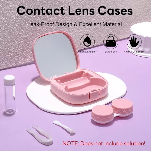 FEISEDY Portable Cute Contact Lens Case Remover Tool With Mirror Tweezers Kit for Women and Girl B0081Pink