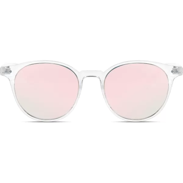 FEISEDY Retro Round Polarized Sunglasses Women Men Trending Shades Fashion Circle Sun Glasses B2808006 Transparent Frame  Pink Mirror Lens