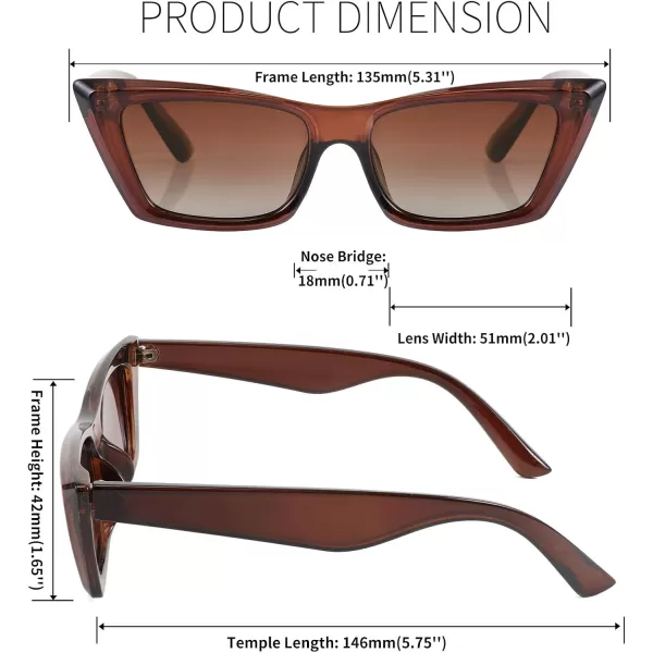 FEISEDY Small Cateye Square Polarized Sunglasses Women Classic Thick Rectangle Frame UV400 Sun Glasses B2736001 Jelly Dark Brown