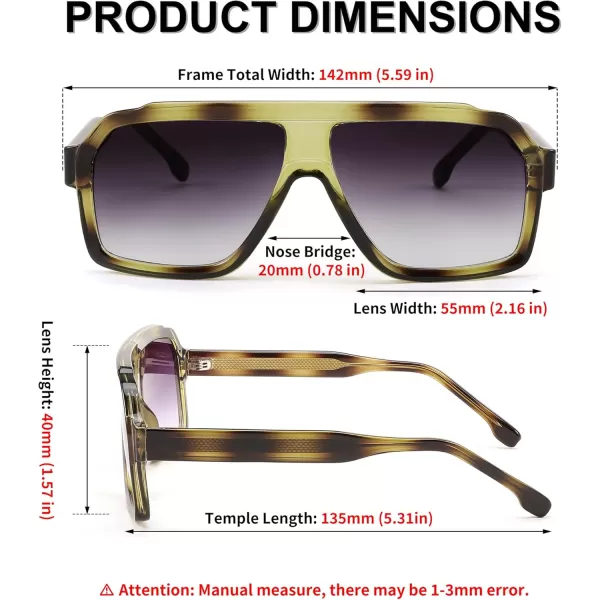 FEISEDY Sunglasses Men Square Aviator Frame UV400 Sun Glasses Driving Running Fishing Golf Hiking B0059Dark Green Frame  Gradient Gray Lenses