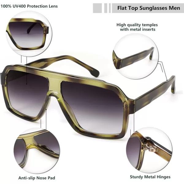 FEISEDY Sunglasses Men Square Aviator Frame UV400 Sun Glasses Driving Running Fishing Golf Hiking B0059Dark Green Frame  Gradient Gray Lenses