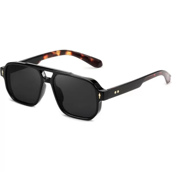 FEISEDY Retro Square Aviator Sunglasses Women Men 70s Small Vintage Rectangle UV400 Sun Glasses B9120Black Frame Leopard Temple