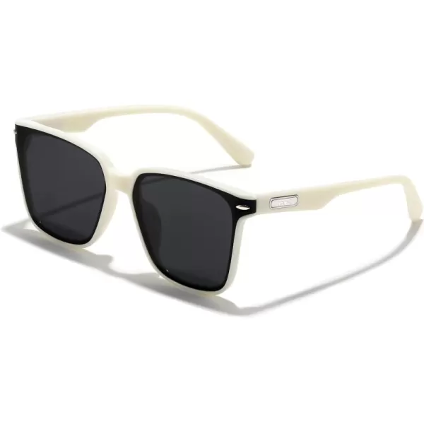 FEISEDY Trendy Oversized Square Sunglasses for Women Men Luxury Curved Lens Sun Glasses UV400 B0099White Frame  Grey Lens