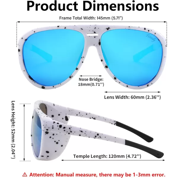 imageFEISEDY Polarized Aviator Sunglasses Men Women Oversized Round Steampunk Sunglasses Side Shield Goggles B0095White Frame  Blue Mirror Lens