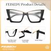 imageFEISEDY Fashion Cat Eye Blue Light Blocking Glasses for Women Fake Retro Eyeglasses Oversized Stylish Eyewear Frame B0240Black