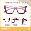 imageFEISEDY Fashion Cat Eye Blue Light Blocking Glasses for Women Fake Retro Eyeglasses Oversized Stylish Eyewear Frame B0240Burgundy