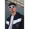 imageFEISEDY Retro 90s Square Sunglasses for Women Men Trendy Chunky Rectangle Sunglasses UV400 Protection B2385006 White  Grey Lens