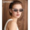 imageFEISEDY Retro Oval Cat Eye Sunglasses for Women 90s Narrow Lightweight Shades Y2k Trendy Sunnies B0257KhakiBrown