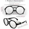 imageFEISEDY Retro Round Steampunk Sunglasses Women Men Vintage Eyewear Light Plastic Frame with Leatherwear B2532007 Black Frame  Silver Lens  White Leather