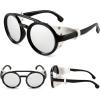 imageFEISEDY Retro Round Steampunk Sunglasses Women Men Vintage Eyewear Light Plastic Frame with Leatherwear B2532007 Black Frame  Silver Lens  White Leather
