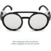 imageFEISEDY Retro Round Steampunk Sunglasses Women Men Vintage Eyewear Light Plastic Frame with Leatherwear B2532007 Black Frame  Silver Lens  White Leather