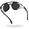 imageFEISEDY Retro Round Steampunk Sunglasses Women Men Vintage Eyewear Light Plastic Frame with Leatherwear B2532007 Black Frame  Silver Lens  White Leather