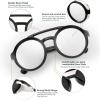 imageFEISEDY Retro Round Steampunk Sunglasses Women Men Vintage Eyewear Light Plastic Frame with Leatherwear B2532007 Black Frame  Silver Lens  White Leather
