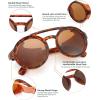 imageFEISEDY Retro Round Steampunk Sunglasses Women Men Vintage Eyewear Light Plastic Frame with Leatherwear B2532008 Leopard Frame  Tea Lens  Orange Leather