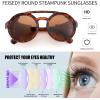 imageFEISEDY Retro Round Steampunk Sunglasses Women Men Vintage Eyewear Light Plastic Frame with Leatherwear B2532008 Leopard Frame  Tea Lens  Orange Leather
