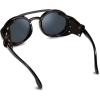 imageFEISEDY Retro Round Steampunk Sunglasses Women Men Vintage Eyewear Light Plastic Frame with Leatherwear B2532Black