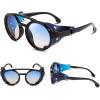 imageFEISEDY Retro Round Steampunk Sunglasses Women Men Vintage Eyewear Light Plastic Frame with Leatherwear B2532Blue