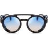 imageFEISEDY Retro Round Steampunk Sunglasses Women Men Vintage Eyewear Light Plastic Frame with Leatherwear B2532Blue