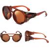 imageFEISEDY Retro Round Steampunk Sunglasses Women Men Vintage Eyewear Light Plastic Frame with Leatherwear B2532Brown