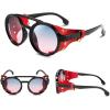 imageFEISEDY Retro Round Steampunk Sunglasses Women Men Vintage Eyewear Light Plastic Frame with Leatherwear B2532Red