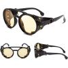 imageFEISEDY Retro Round Steampunk Sunglasses Women Men Vintage Eyewear Light Plastic Frame with Leatherwear B2532Yellow