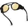 imageFEISEDY Retro Round Steampunk Sunglasses Women Men Vintage Eyewear Light Plastic Frame with Leatherwear B2532Yellow