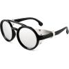 imageFEISEDY Retro Round Steampunk Sunglasses Women Men Vintage Eyewear Light Plastic Frame with Leatherwear B2532007 Black Frame  Silver Lens  White Leather