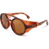 imageFEISEDY Retro Round Steampunk Sunglasses Women Men Vintage Eyewear Light Plastic Frame with Leatherwear B2532008 Leopard Frame  Tea Lens  Orange Leather