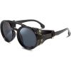imageFEISEDY Retro Round Steampunk Sunglasses Women Men Vintage Eyewear Light Plastic Frame with Leatherwear B2532Black