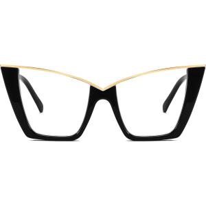 imageFEISEDY Fashion Cat Eye Blue Light Blocking Glasses for Women Fake Retro Eyeglasses Oversized Stylish Eyewear Frame B0240Black