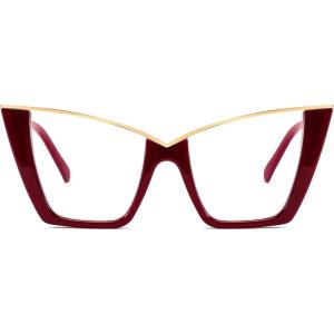imageFEISEDY Fashion Cat Eye Blue Light Blocking Glasses for Women Fake Retro Eyeglasses Oversized Stylish Eyewear Frame B0240Burgundy