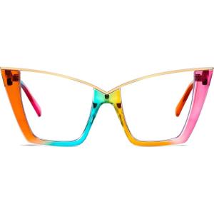 imageFEISEDY Fashion Cat Eye Blue Light Blocking Glasses for Women Fake Retro Eyeglasses Oversized Stylish Eyewear Frame B0240Iridescent