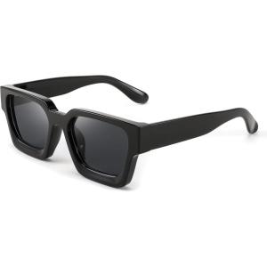 imageFEISEDY Retro 90s Square Sunglasses for Women Men Trendy Chunky Rectangle Sunglasses UV400 Protection B2385001 Black  Grey Lens