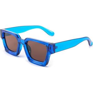 imageFEISEDY Retro 90s Square Sunglasses for Women Men Trendy Chunky Rectangle Sunglasses UV400 Protection B2385002 Transparent Blue Tea Lens