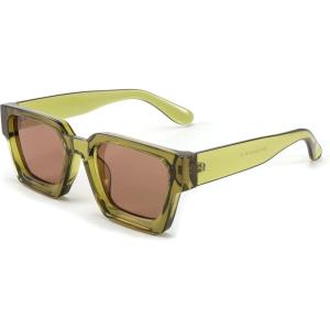 imageFEISEDY Retro 90s Square Sunglasses for Women Men Trendy Chunky Rectangle Sunglasses UV400 Protection B2385003 Transparent Green  Tea Lens