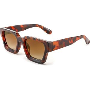 imageFEISEDY Retro 90s Square Sunglasses for Women Men Trendy Chunky Rectangle Sunglasses UV400 Protection B2385004 Leopard  Gradient Tea Lens