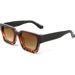 imageFEISEDY Retro 90s Square Sunglasses for Women Men Trendy Chunky Rectangle Sunglasses UV400 Protection B2385005 Black  Leopard  Gradient Tea Lens
