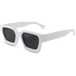 imageFEISEDY Retro 90s Square Sunglasses for Women Men Trendy Chunky Rectangle Sunglasses UV400 Protection B2385006 White  Grey Lens