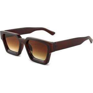 imageFEISEDY Retro 90s Square Sunglasses for Women Men Trendy Chunky Rectangle Sunglasses UV400 Protection B2385007 Brown  Gradient Tea Lens