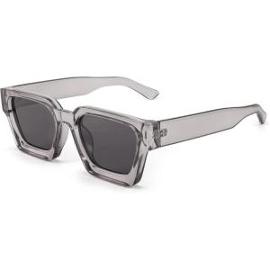 imageFEISEDY Retro 90s Square Sunglasses for Women Men Trendy Chunky Rectangle Sunglasses UV400 Protection B2385008 Transparent Grey  Grey Lens