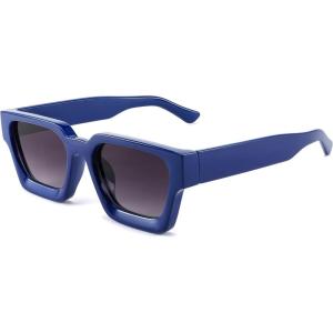 imageFEISEDY Retro 90s Square Sunglasses for Women Men Trendy Chunky Rectangle Sunglasses UV400 Protection B2385009 Blue  Gradient Grey Lens