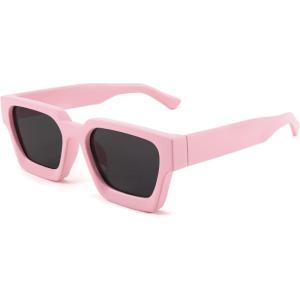 imageFEISEDY Retro 90s Square Sunglasses for Women Men Trendy Chunky Rectangle Sunglasses UV400 Protection B2385010 Pink  Grey Lens