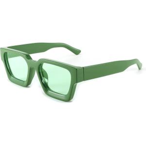 imageFEISEDY Retro 90s Square Sunglasses for Women Men Trendy Chunky Rectangle Sunglasses UV400 Protection B2385011 Green  Green Lens