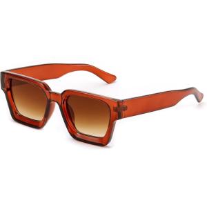 imageFEISEDY Retro 90s Square Sunglasses for Women Men Trendy Chunky Rectangle Sunglasses UV400 Protection B2385015 Light Brown  Gradient Tea Lens