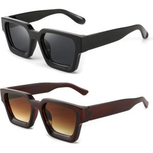 imageFEISEDY Retro 90s Square Sunglasses for Women Men Trendy Chunky Rectangle Sunglasses UV400 Protection B23852pcs  Balck  Brown  Gradient Tea